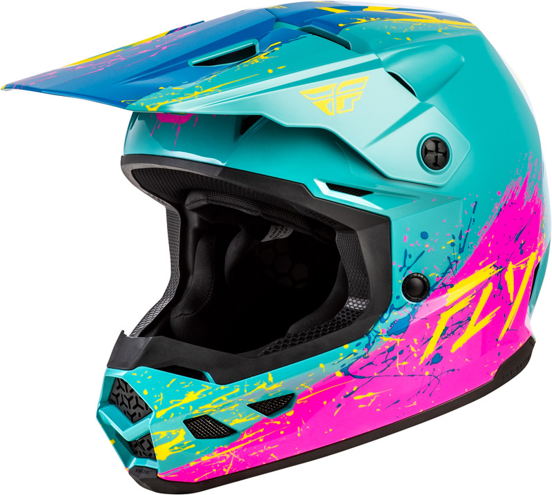 Casque enfant FLY RACING Kinetic Drip – turquoise/rose/jaune
