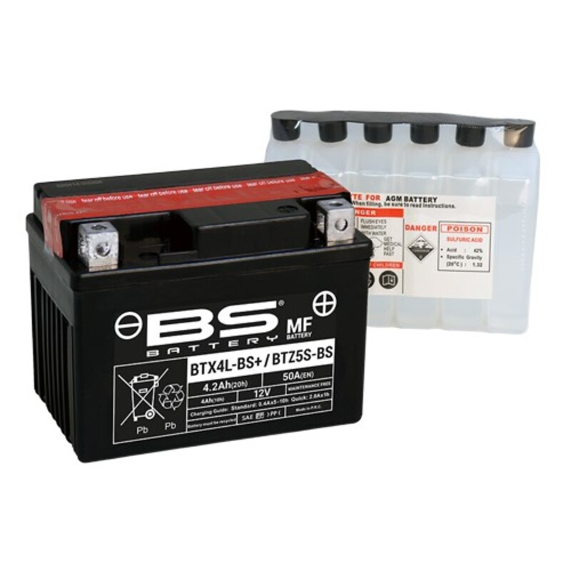 Batterie BS BATTERY sans entretien avec pack acide – BTX4L-BS+ / BTZ5S-BS