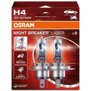 Ampoules OSRAM H4 Night Breaker Laser 12V 60/55W P43t-38 – par paire