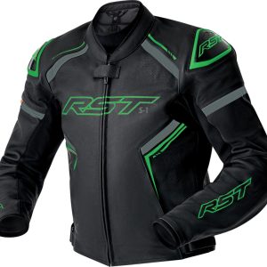 Veste RST S1 D3O cuir – noir/vert fluo